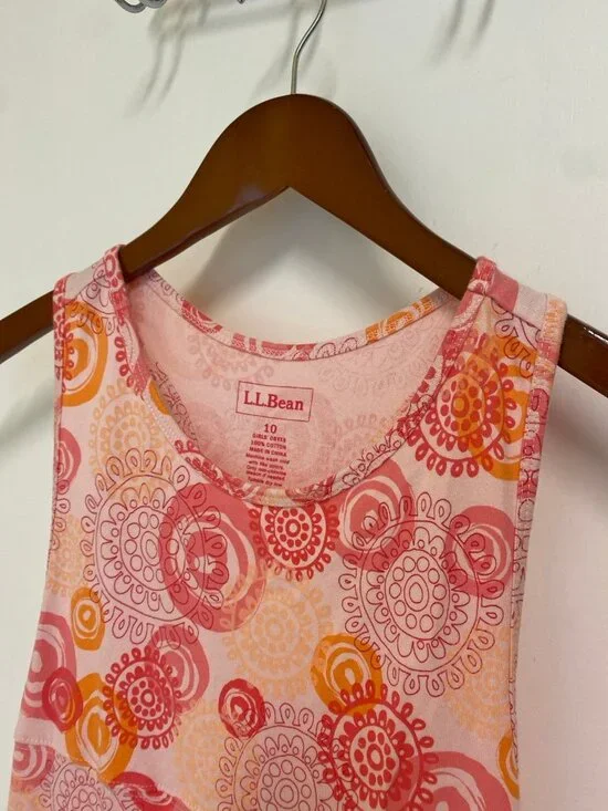 L.L. Bean Pink Orange 100% Cotton Racer Back Girls Dress Size 10 - Picture 2 of 11